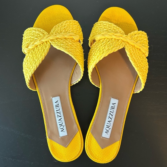 Aquazzura Yellow Rope Raffia Slides - Picture 2 of 10